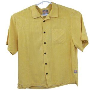 It's 5 O'clock Somewhere Mens Yellow 100% Silk Hawaiian Shirt Size XXL Button Up